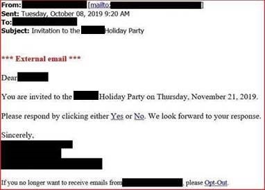 Holiday Party Scam Email