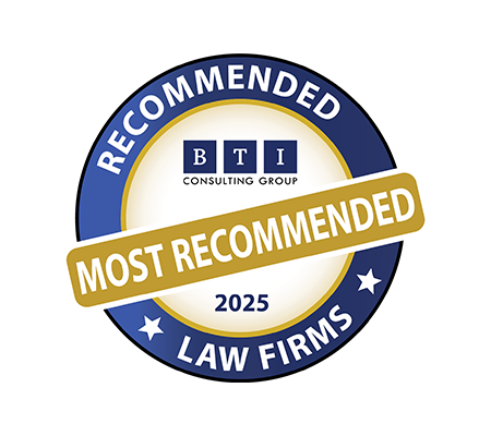 2025 BTI Most Recommended Law Firms Badge.