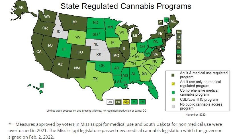 State regulated cannabis programs map
