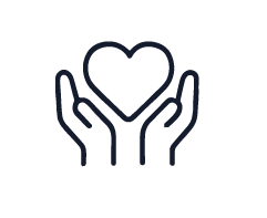 Hands holding heart icon for Community page.