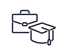 Briefcase and graduation cap for Community page.