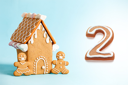 Gingerbread house and the number two