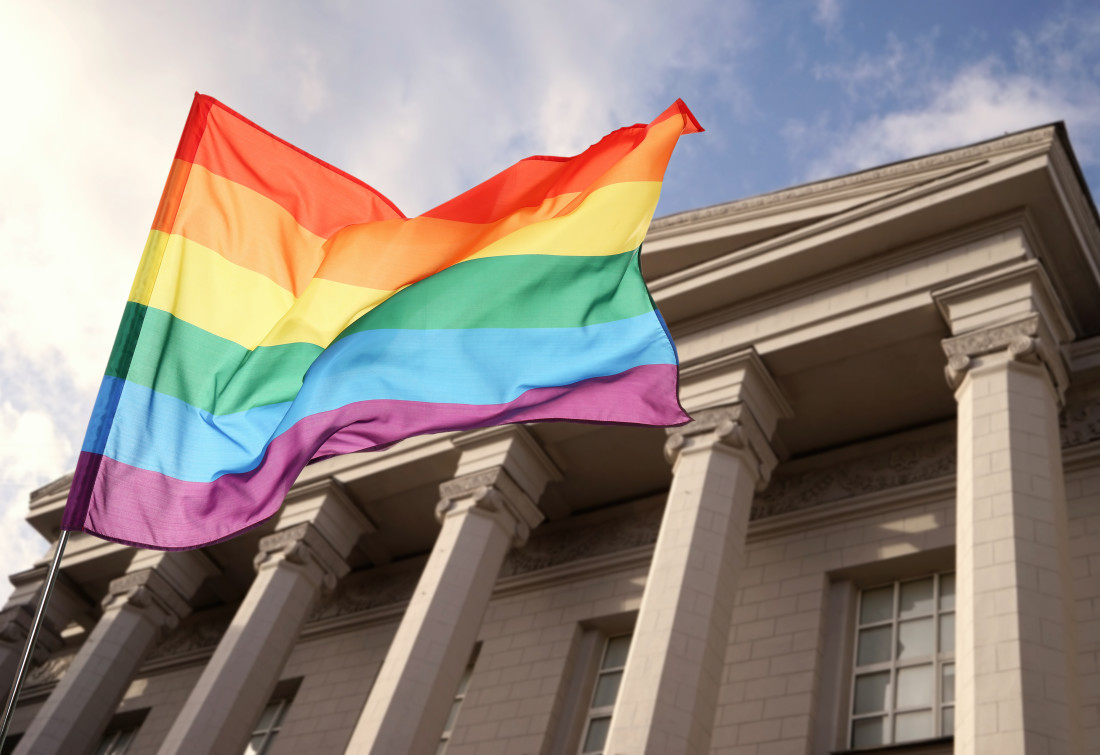 Pride Flag in front of Courthouse