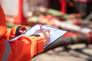 Worker on the job with clip board