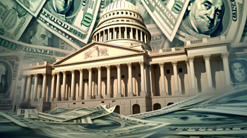 Dollar Bills Floating Around Capital Building